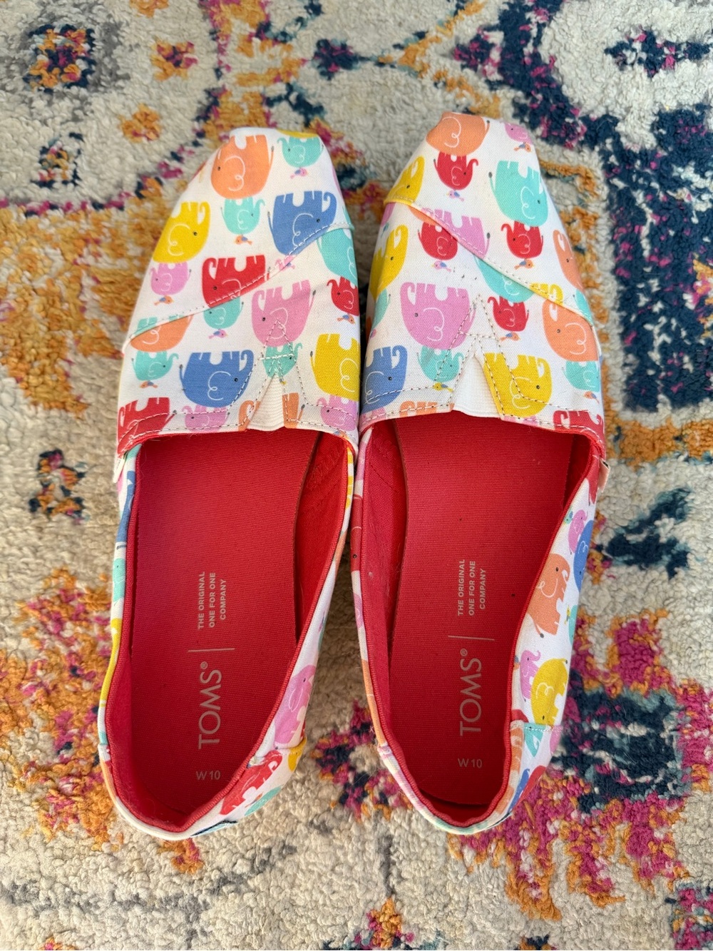 TOMS Womens’ Multicolor Elephant Canvas Slip-Ons